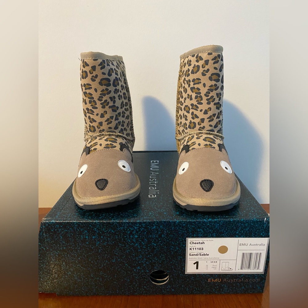 Emu Kids Cheetah Print Boots - Tan and Black